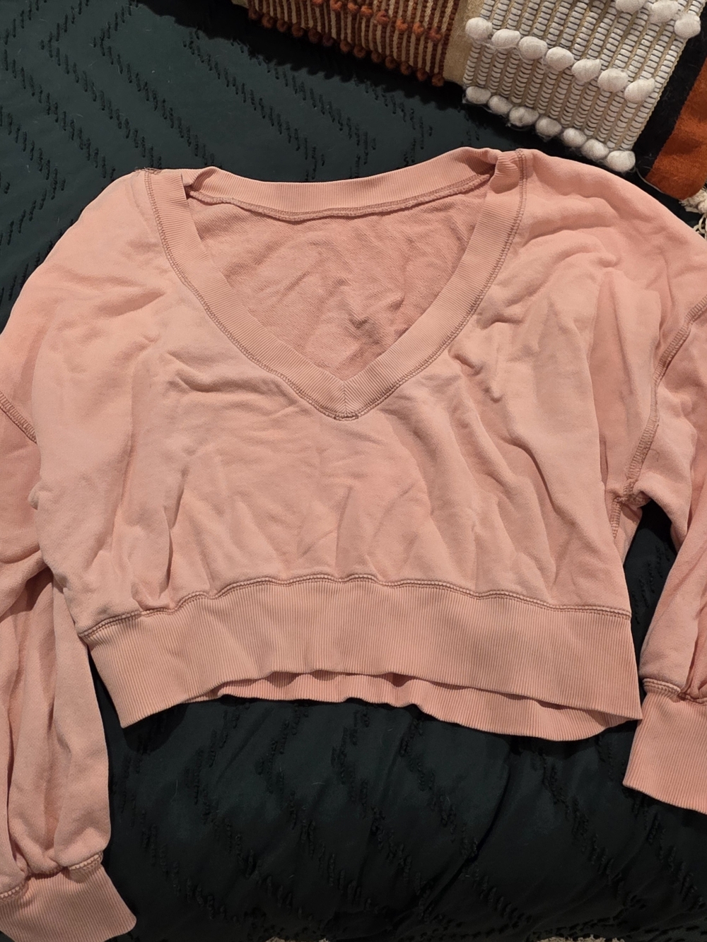 Free People Cropped V-Neck Pullover Sweatshirt - Blush